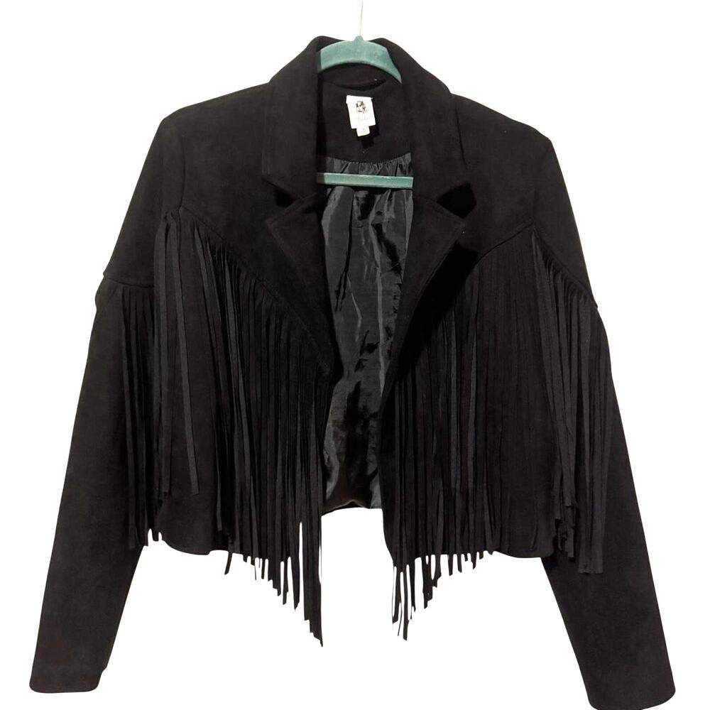 Black Suede Fringe Western Jacket, Size M